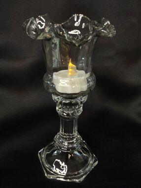 VTG HOMCO Glass Candlestick With Glass Votive Holder Ruffled Top 7" Tall